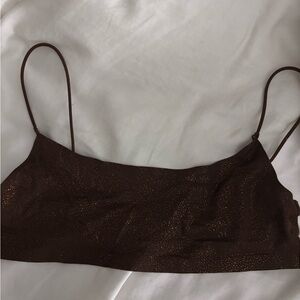Brown Glittery Spaghetti Strap Crop Top